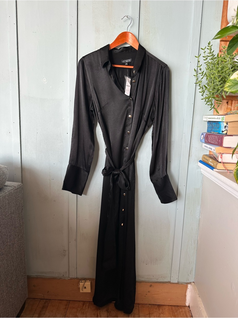 NWT J. CREW BLACK LUSTER CREPE DRAPEY SHIRTDRESS DRESS SZ 10 - Picture 4 of 10